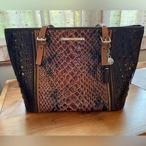 Brahmin Brown Croc Asher Style Shoulder Tote